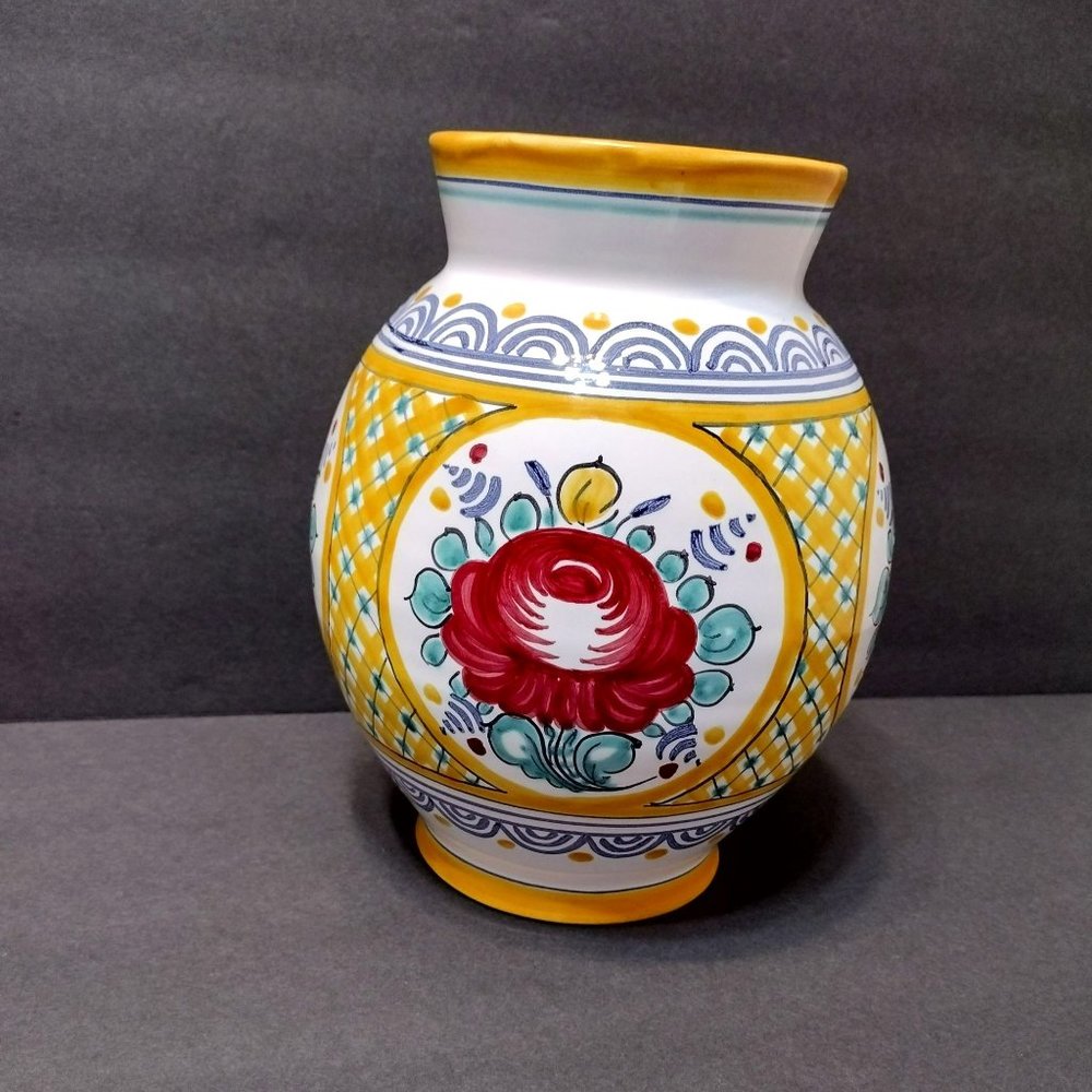 Hand Painted Pottery Vase, Modra Slovakia style Czechoslovakian Ceramic Floral